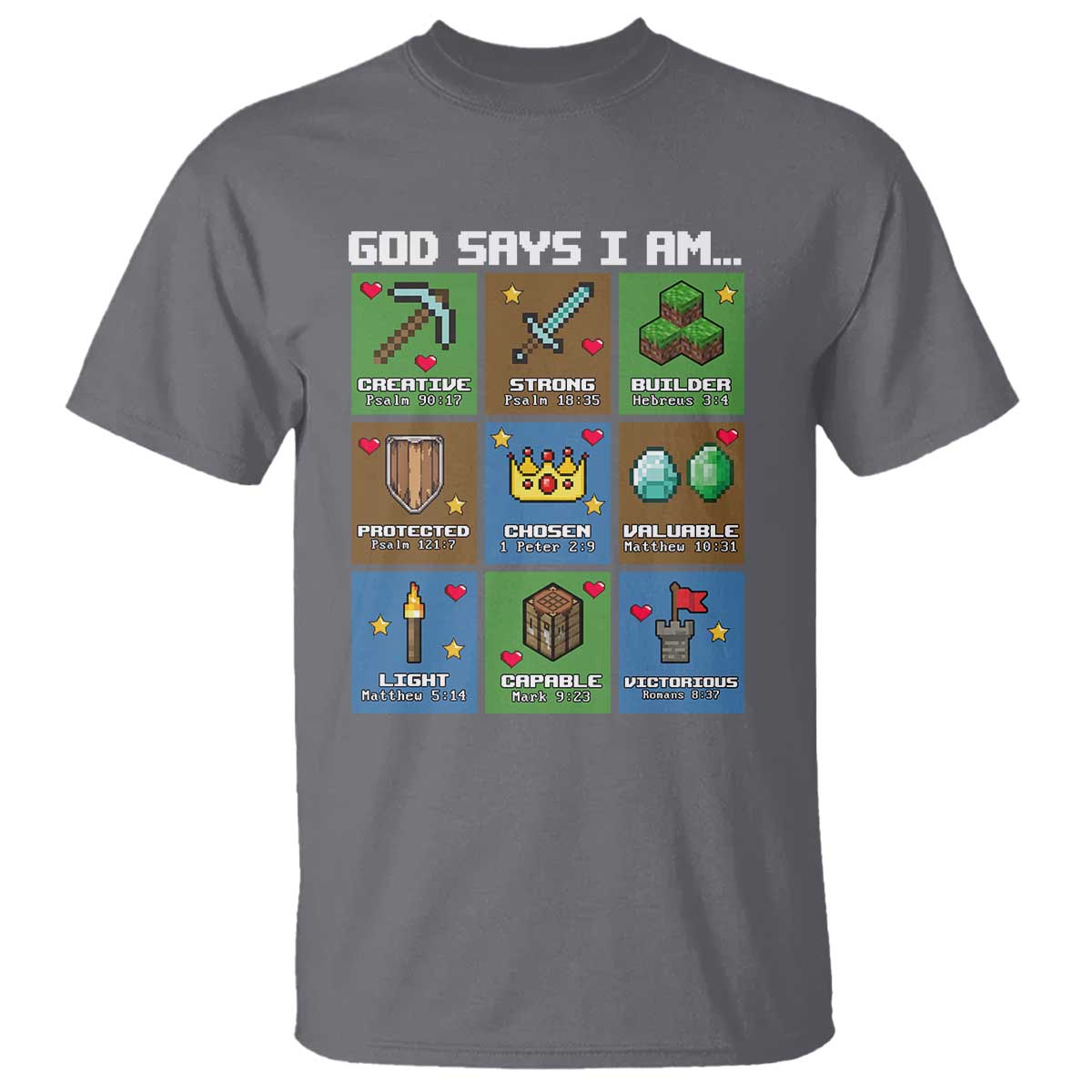 God Says I Am Pixel Art Graphic T Shirt Christian Affirmation Gamer Bible Verses - Wonder Print Shop