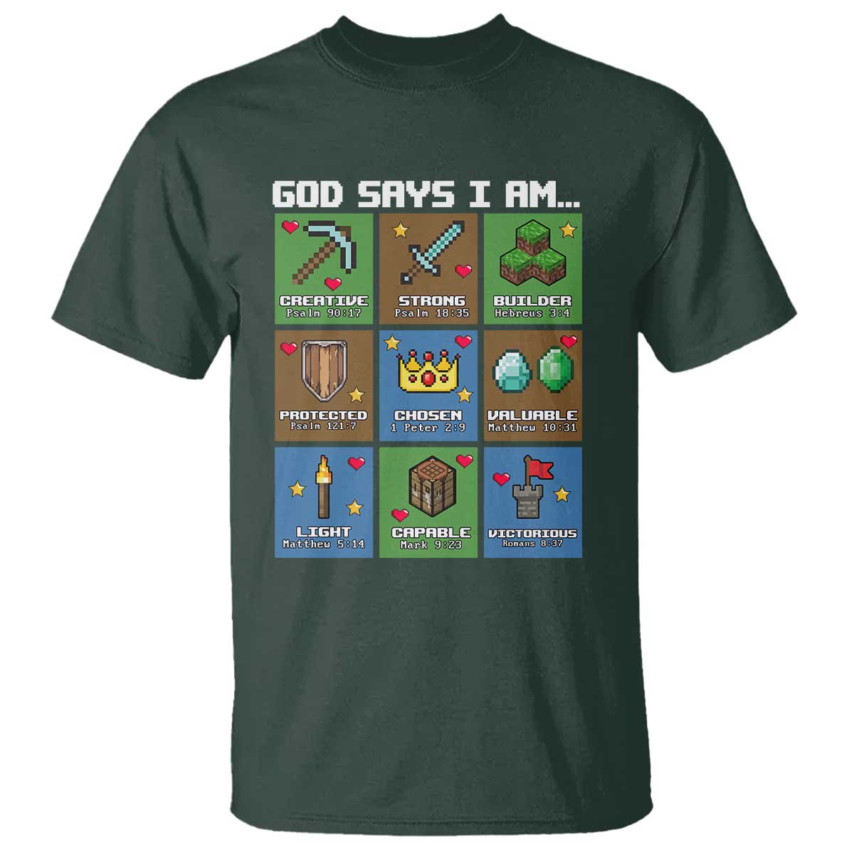 God Says I Am Pixel Art Graphic T Shirt Christian Affirmation Gamer Bible Verses - Wonder Print Shop