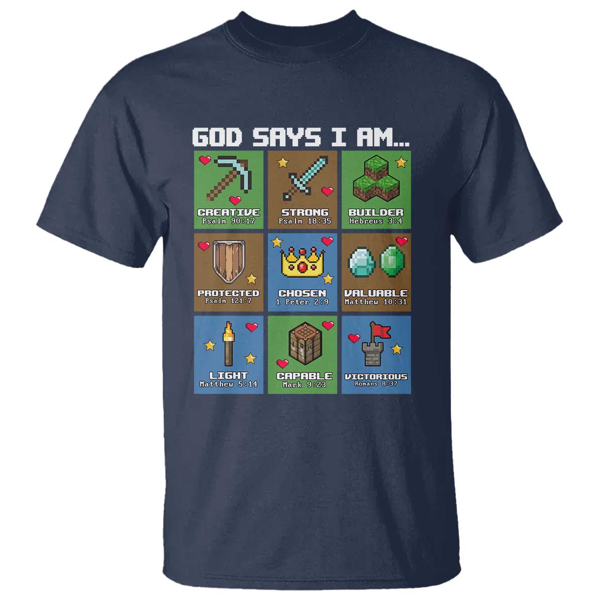 God Says I Am Pixel Art Graphic T Shirt Christian Affirmation Gamer Bible Verses - Wonder Print Shop