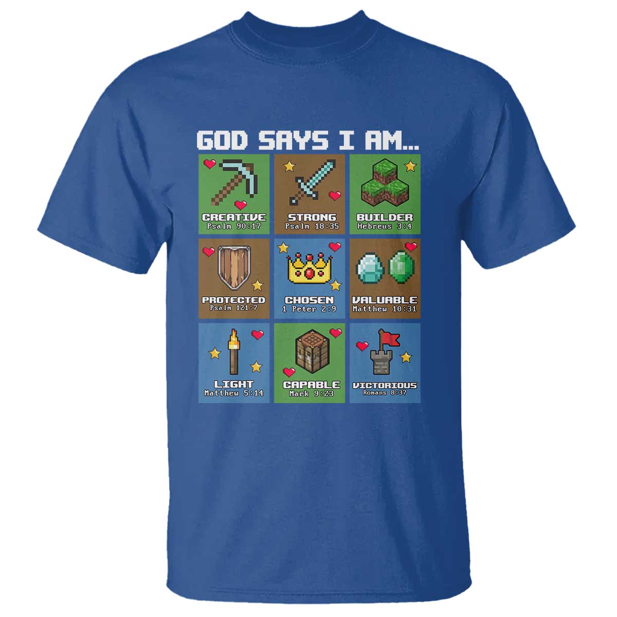 God Says I Am Pixel Art Graphic T Shirt Christian Affirmation Gamer Bible Verses - Wonder Print Shop