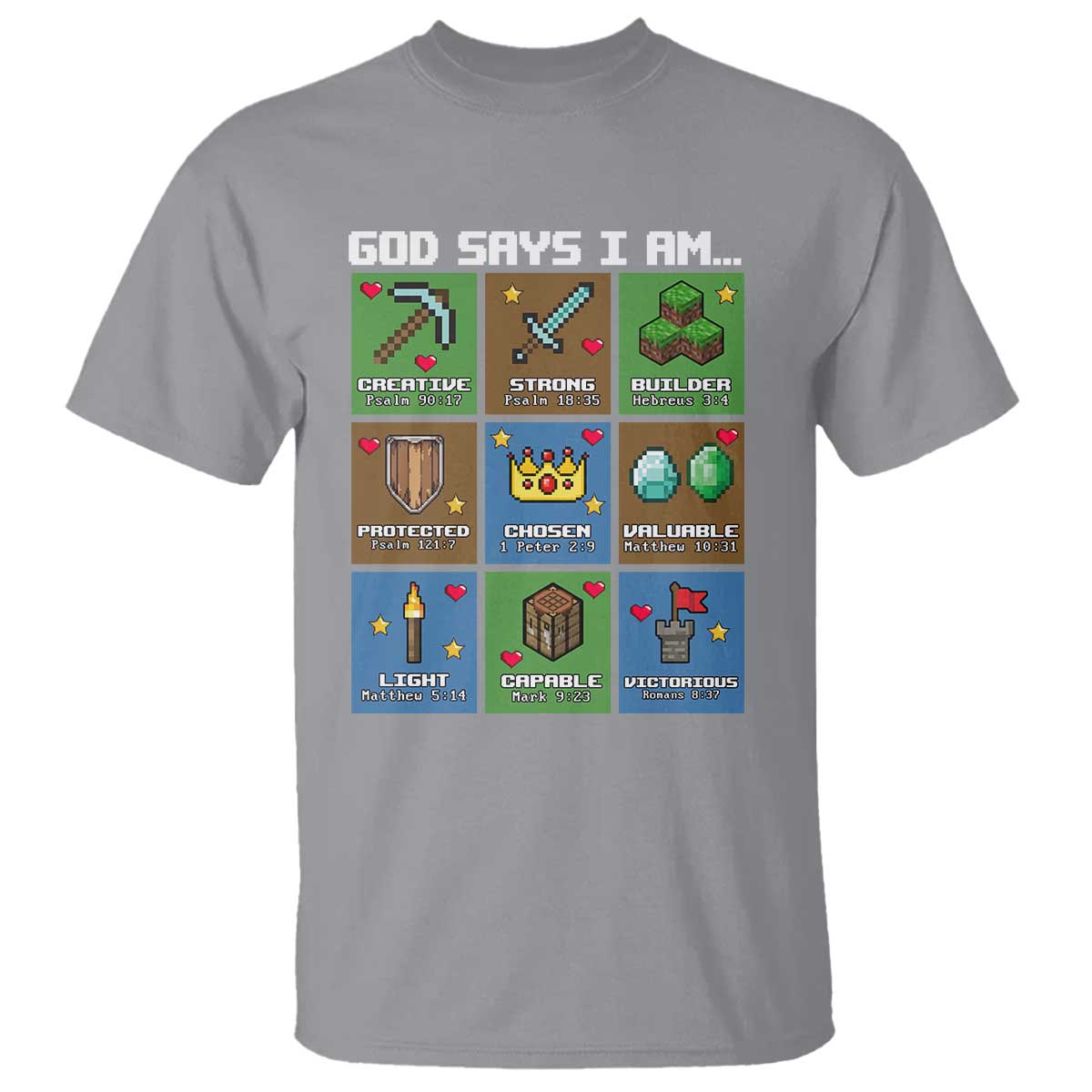 God Says I Am Pixel Art Graphic T Shirt Christian Affirmation Gamer Bible Verses - Wonder Print Shop