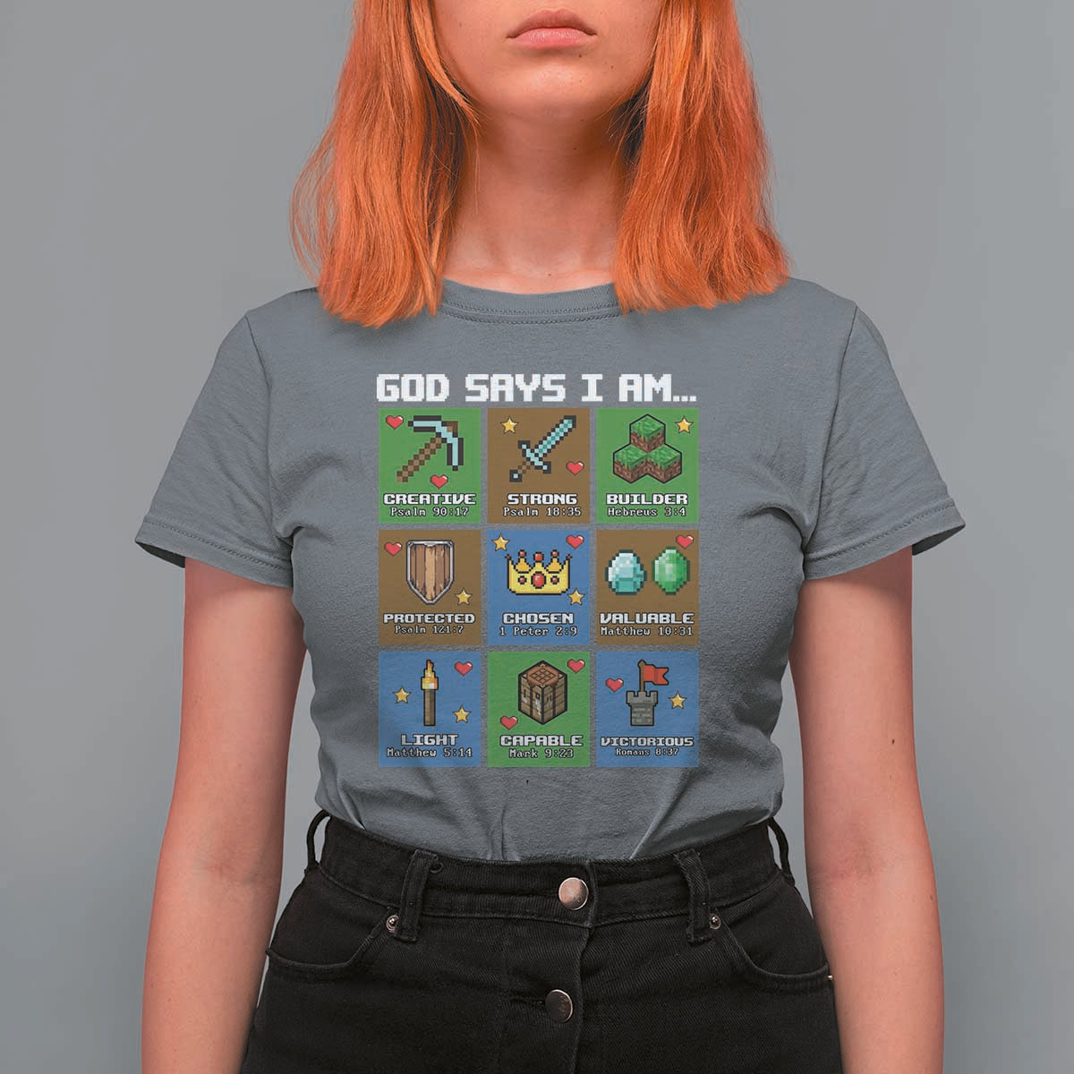 God Says I Am Pixel Art Graphic T Shirt For Women Christian Affirmation Gamer Bible Verses - Wonder Print Shop