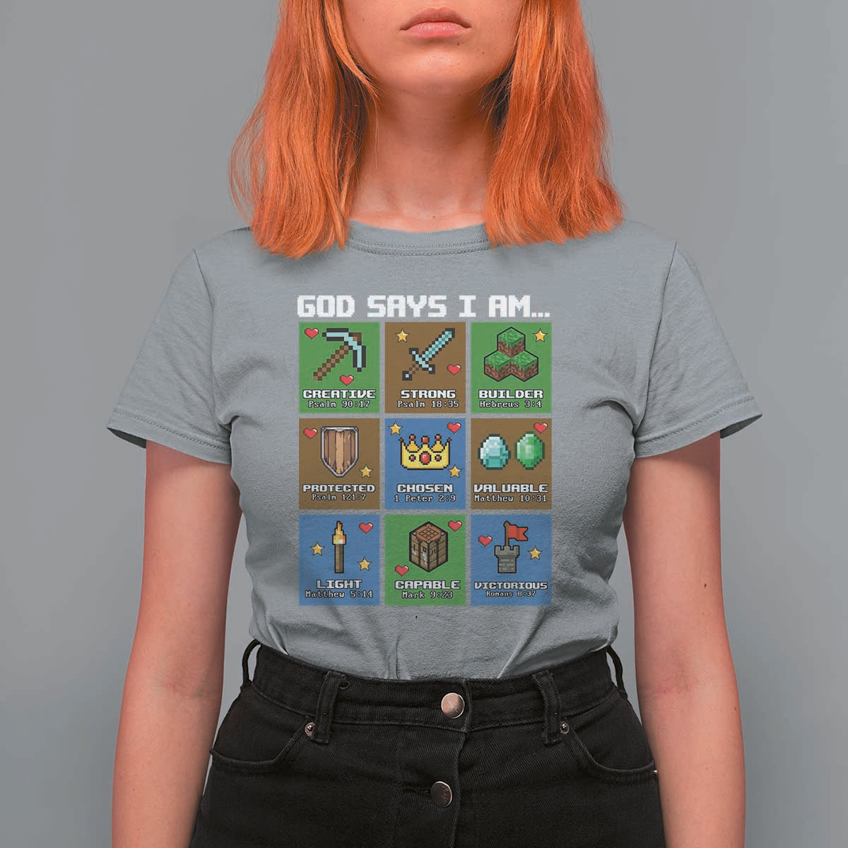 God Says I Am Pixel Art Graphic T Shirt For Women Christian Affirmation Gamer Bible Verses - Wonder Print Shop