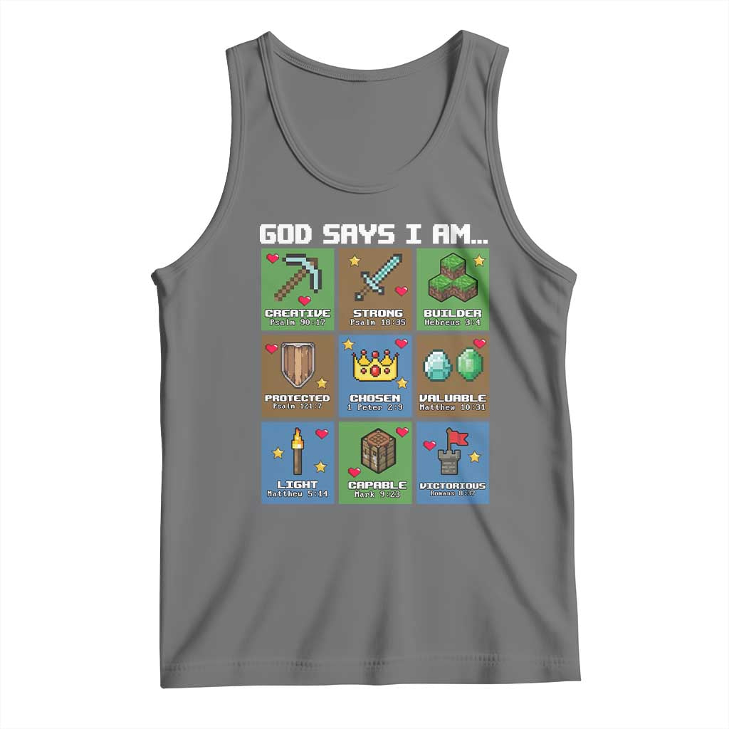 God Says I Am Pixel Art Graphic Tank Top Christian Affirmation Gamer Bible Verses - Wonder Print Shop
