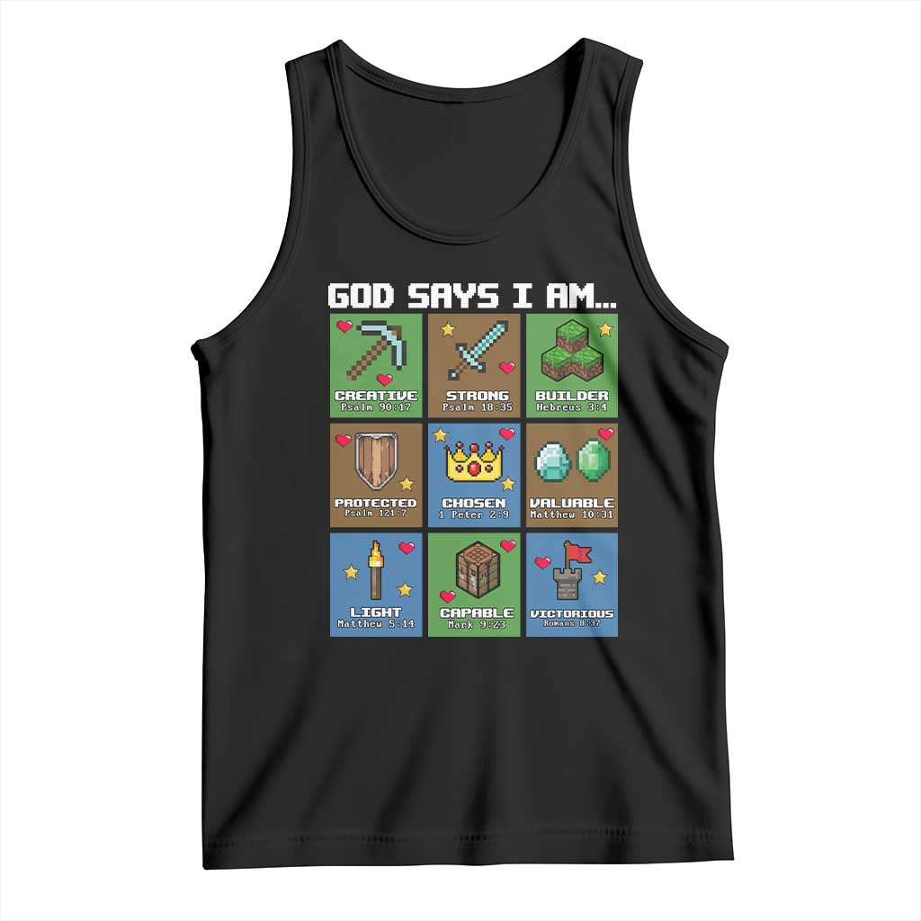 God Says I Am Pixel Art Graphic Tank Top Christian Affirmation Gamer Bible Verses - Wonder Print Shop
