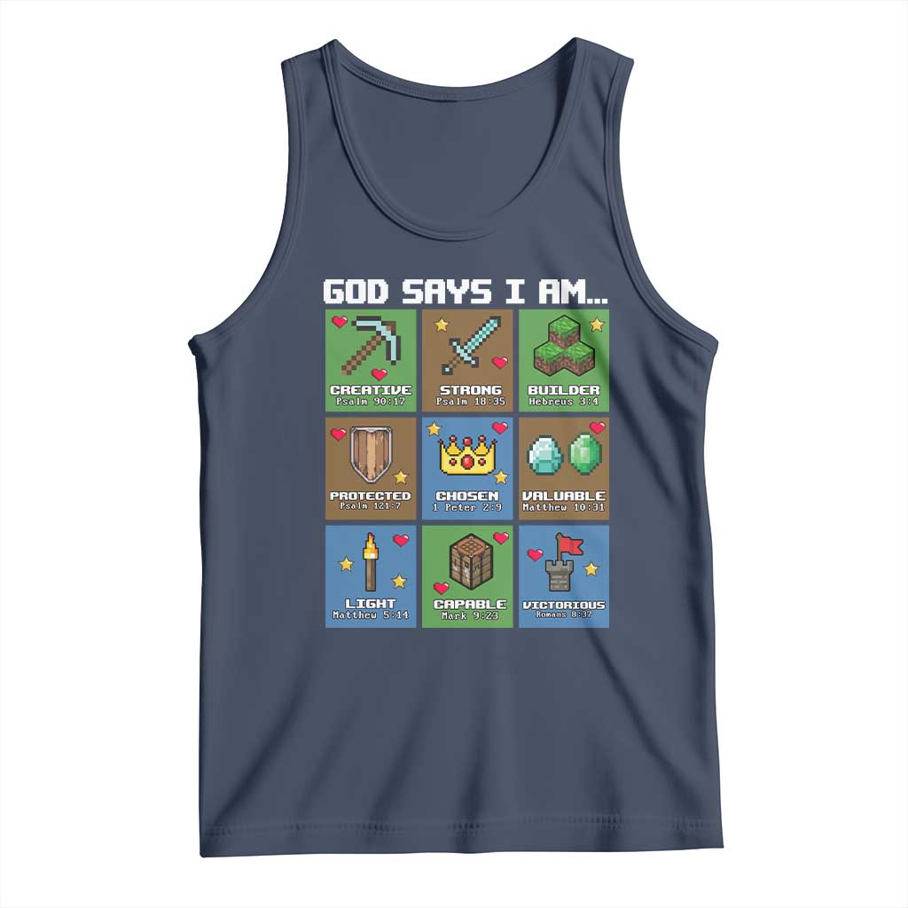 God Says I Am Pixel Art Graphic Tank Top Christian Affirmation Gamer Bible Verses - Wonder Print Shop