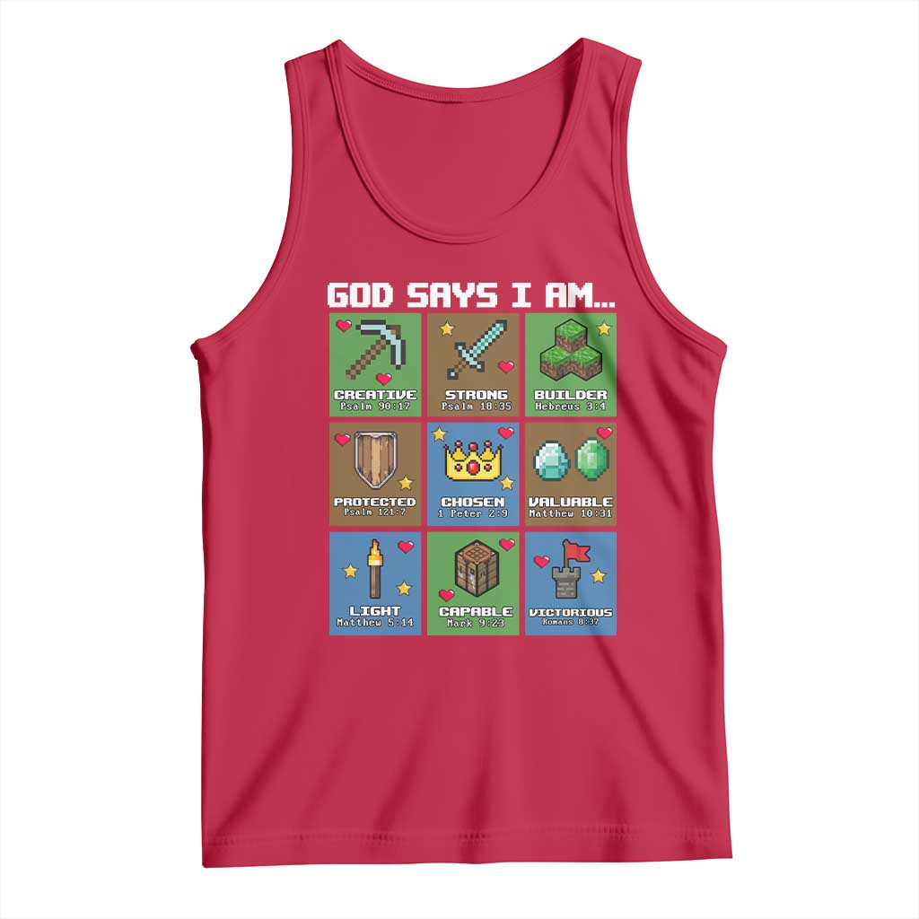 God Says I Am Pixel Art Graphic Tank Top Christian Affirmation Gamer Bible Verses - Wonder Print Shop