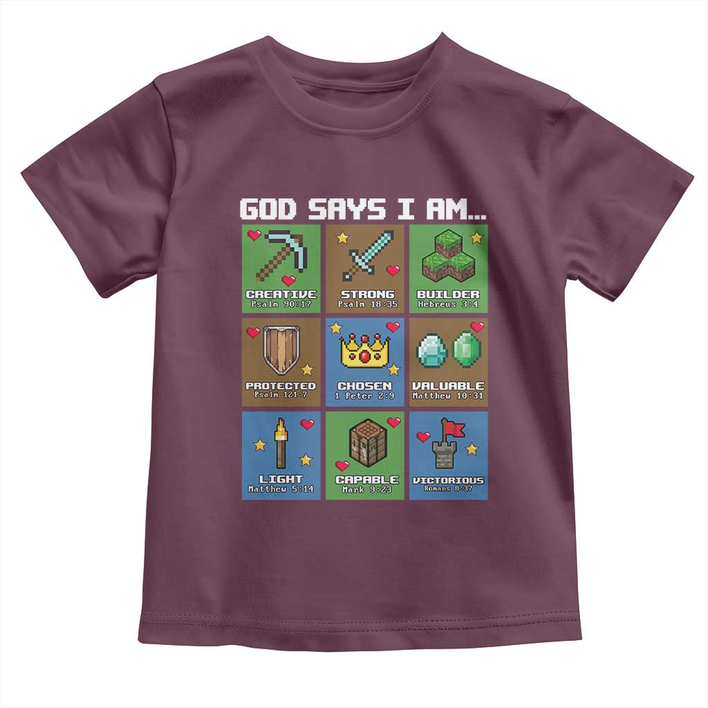 God Says I Am Pixel Art Graphic Toddler T Shirt Christian Affirmation Gamer Bible Verses - Wonder Print Shop