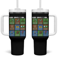 God Says I Am Pixel Art Graphic Tumbler With Handle Christian Affirmation Gamer Bible Verses - Wonder Print Shop