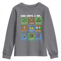 God Says I Am Pixel Art Graphic Youth Sweatshirt Christian Affirmation Gamer Bible Verses - Wonder Print Shop