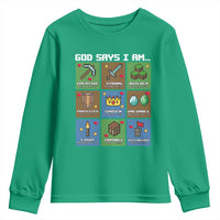 God Says I Am Pixel Art Graphic Youth Sweatshirt Christian Affirmation Gamer Bible Verses - Wonder Print Shop