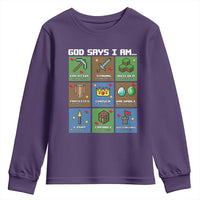 God Says I Am Pixel Art Graphic Youth Sweatshirt Christian Affirmation Gamer Bible Verses - Wonder Print Shop