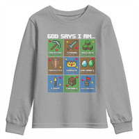 God Says I Am Pixel Art Graphic Youth Sweatshirt Christian Affirmation Gamer Bible Verses - Wonder Print Shop