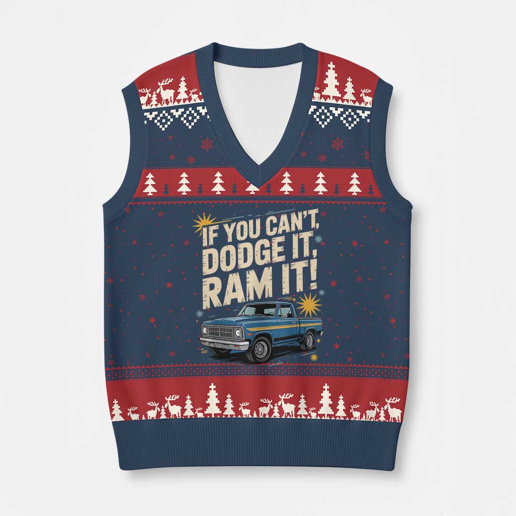 If You Can’t Dodge It Ram It Funny Truck Meme V-Neck Knit Sweater Vest for Gearheads Country Road Warriors - Wonder Print Shop