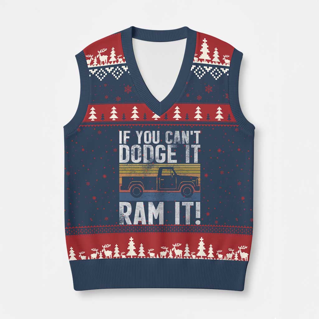 If You Can’t Dodge It Ram It Retro Truck Meme V-Neck Knit Sweater Vest for Gearheads Country Road Warriors - Wonder Print Shop