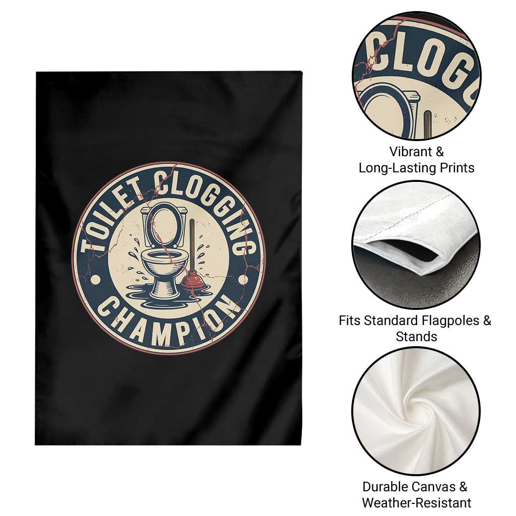 Funny Toilet Clogging Champion Badge Meme Garden Flag for Poop Legends Gut Bomb Gladiators - Wonder Print Shop