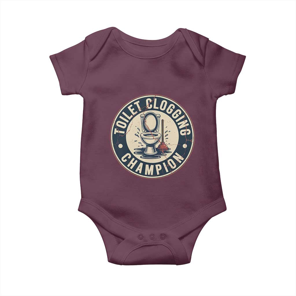 Funny Toilet Clogging Champion Badge Meme Baby Onesie for Poop Legends Gut Bomb Gladiators - Wonder Print Shop