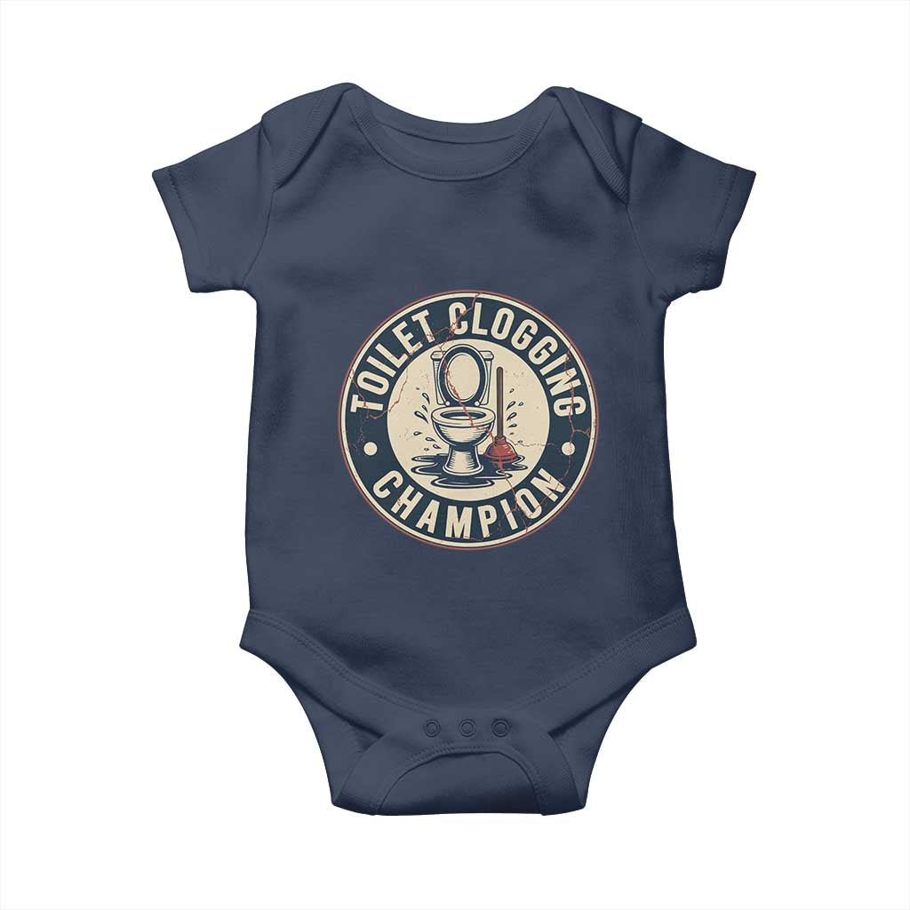 Funny Toilet Clogging Champion Badge Meme Baby Onesie for Poop Legends Gut Bomb Gladiators - Wonder Print Shop