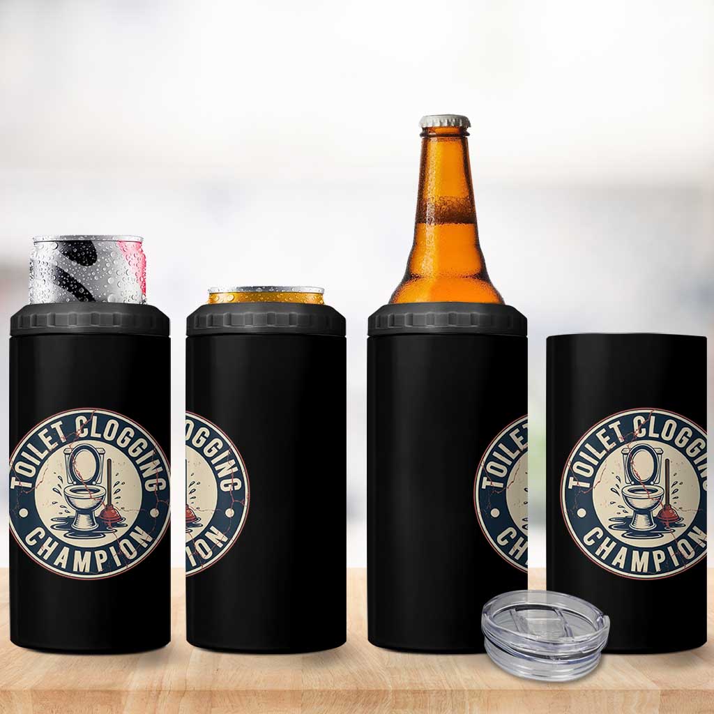 Funny Toilet Clogging Champion Badge Meme 4 in 1 Can Cooler Tumbler for Poop Legends Gut Bomb Gladiators - Wonder Print Shop