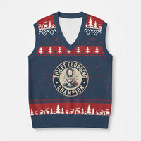 Funny Toilet Clogging Champion Badge Meme V-Neck Knit Sweater Vest for Poop Legends Gut Bomb Gladiators - Wonder Print Shop