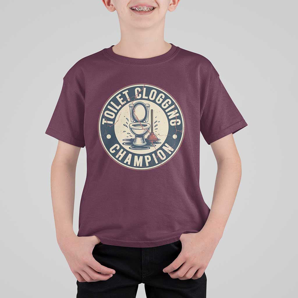 Funny Toilet Clogging Champion Badge Meme T Shirt For Kid for Poop Legends Gut Bomb Gladiators - Wonder Print Shop