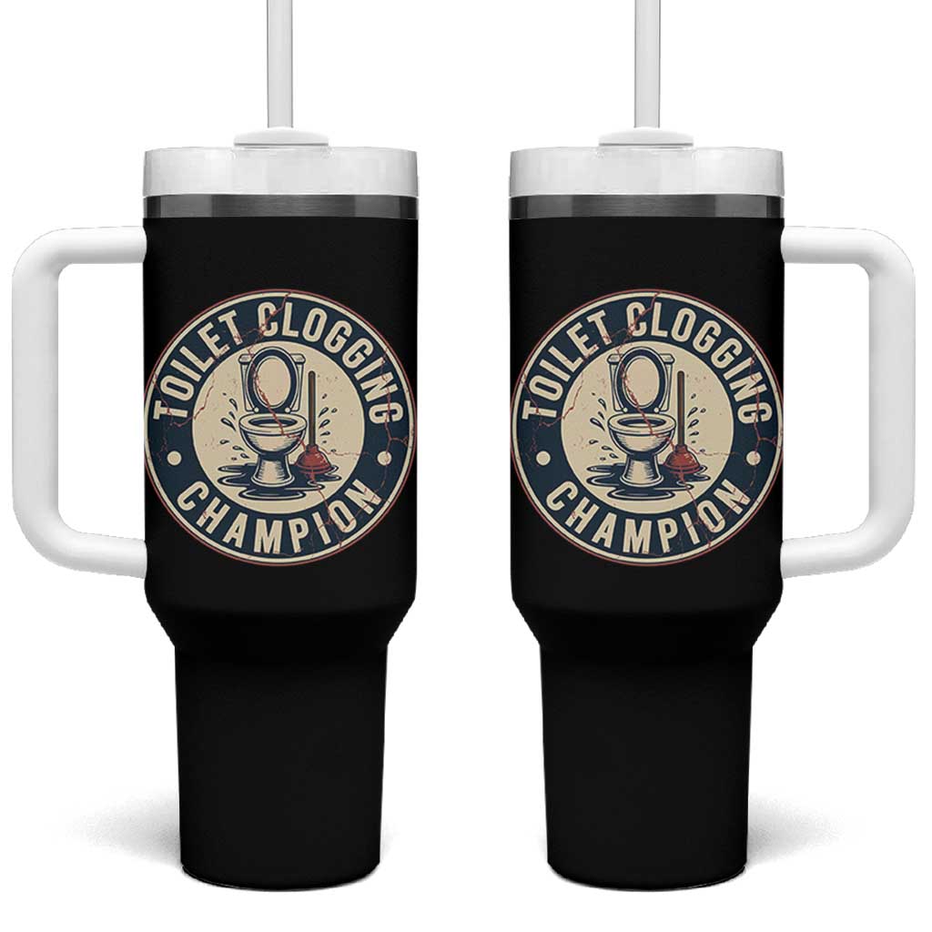 Funny Toilet Clogging Champion Badge Meme Tumbler With Handle for Poop Legends Gut Bomb Gladiators - Wonder Print Shop