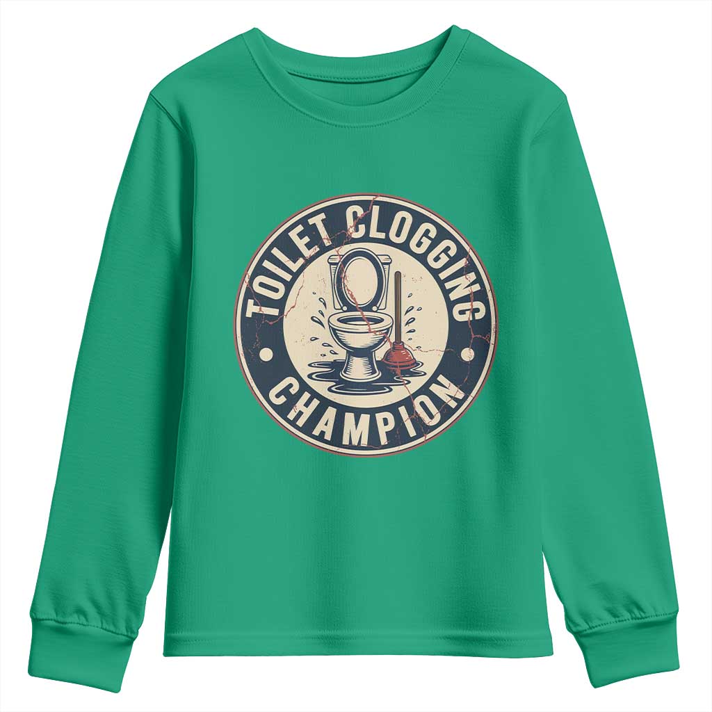 Funny Toilet Clogging Champion Badge Meme Youth Sweatshirt for Poop Legends Gut Bomb Gladiators - Wonder Print Shop