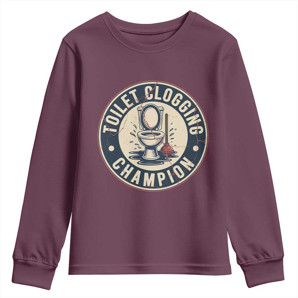 Funny Toilet Clogging Champion Badge Meme Youth Sweatshirt for Poop Legends Gut Bomb Gladiators - Wonder Print Shop