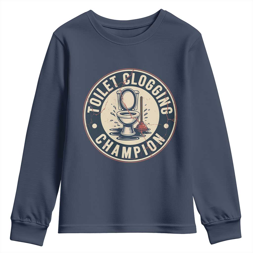 Funny Toilet Clogging Champion Badge Meme Youth Sweatshirt for Poop Legends Gut Bomb Gladiators - Wonder Print Shop