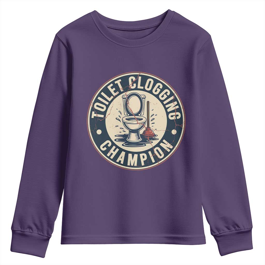 Funny Toilet Clogging Champion Badge Meme Youth Sweatshirt for Poop Legends Gut Bomb Gladiators - Wonder Print Shop