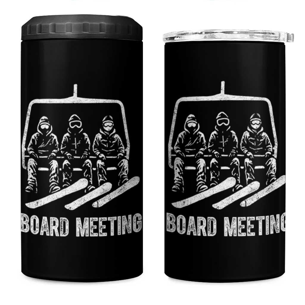 Funny Snowboarding Board Meeting 4 in 1 Can Cooler Tumbler Chairlift Snowboarders Powder Junkies - Wonder Print Shop