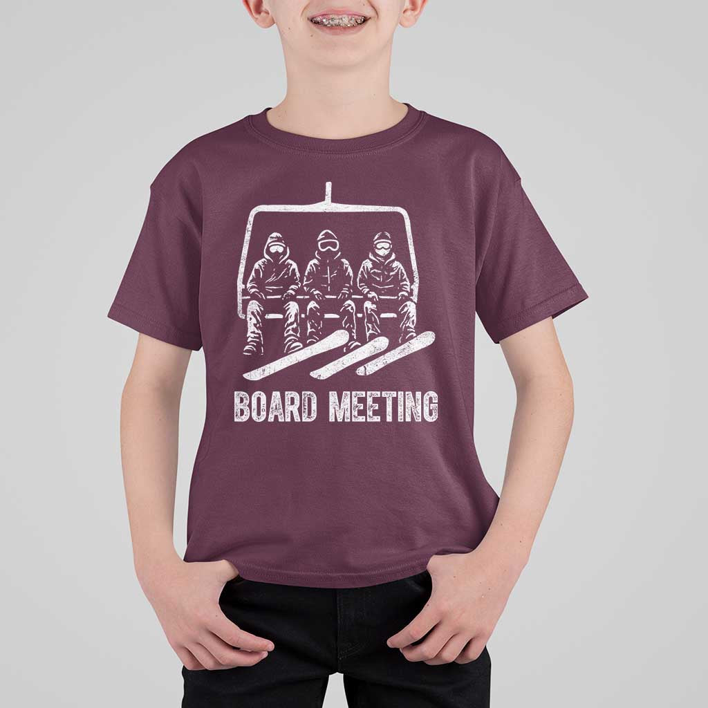 Funny Snowboarding Board Meeting T Shirt For Kid Chairlift Snowboarders Powder Junkies - Wonder Print Shop