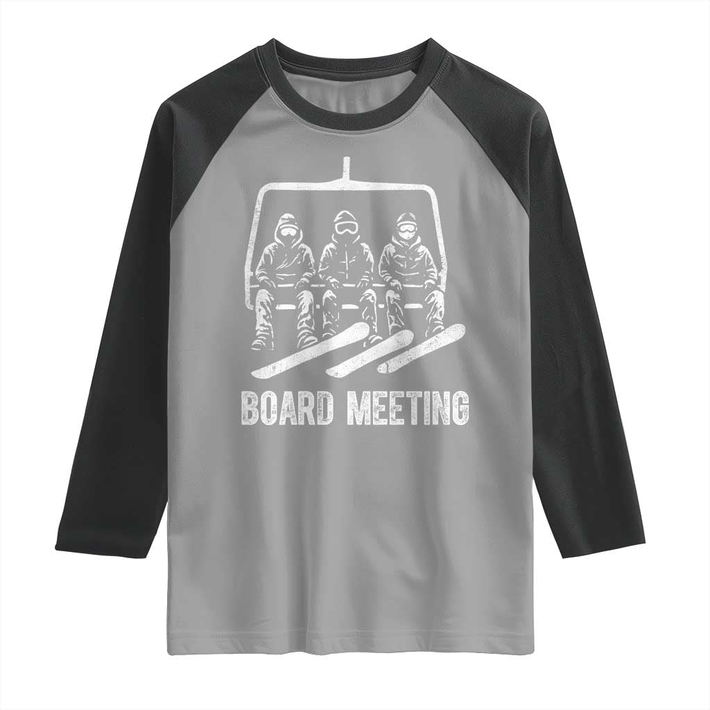 Funny Snowboarding Board Meeting Raglan Shirt Chairlift Snowboarders Powder Junkies - Wonder Print Shop