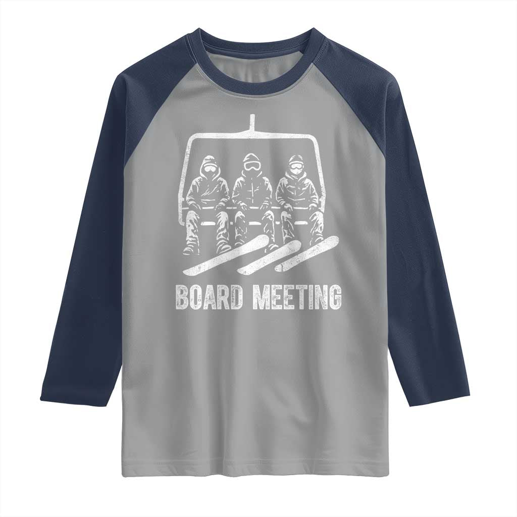 Funny Snowboarding Board Meeting Raglan Shirt Chairlift Snowboarders Powder Junkies - Wonder Print Shop