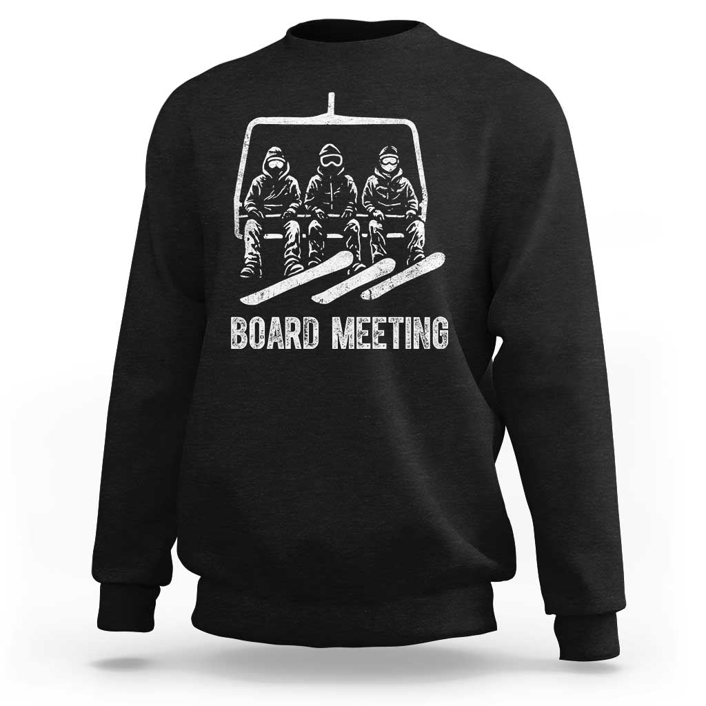 Funny Snowboarding Board Meeting Sweatshirt Chairlift Snowboarders Powder Junkies - Wonder Print Shop