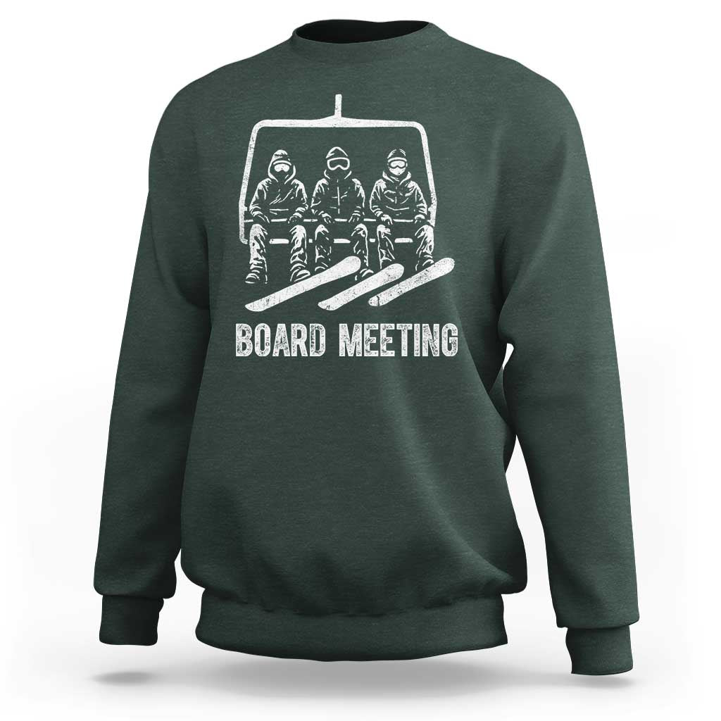 Funny Snowboarding Board Meeting Sweatshirt Chairlift Snowboarders Powder Junkies - Wonder Print Shop
