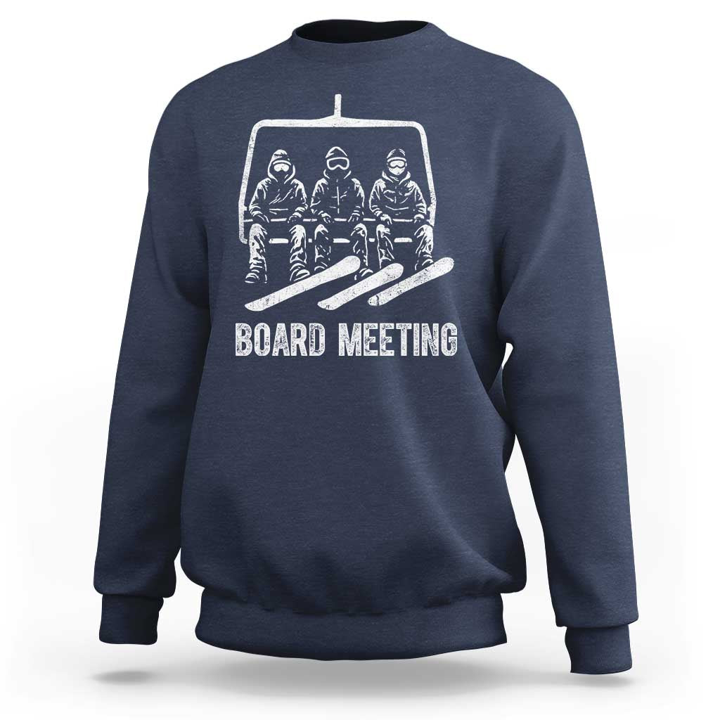 Funny Snowboarding Board Meeting Sweatshirt Chairlift Snowboarders Powder Junkies - Wonder Print Shop