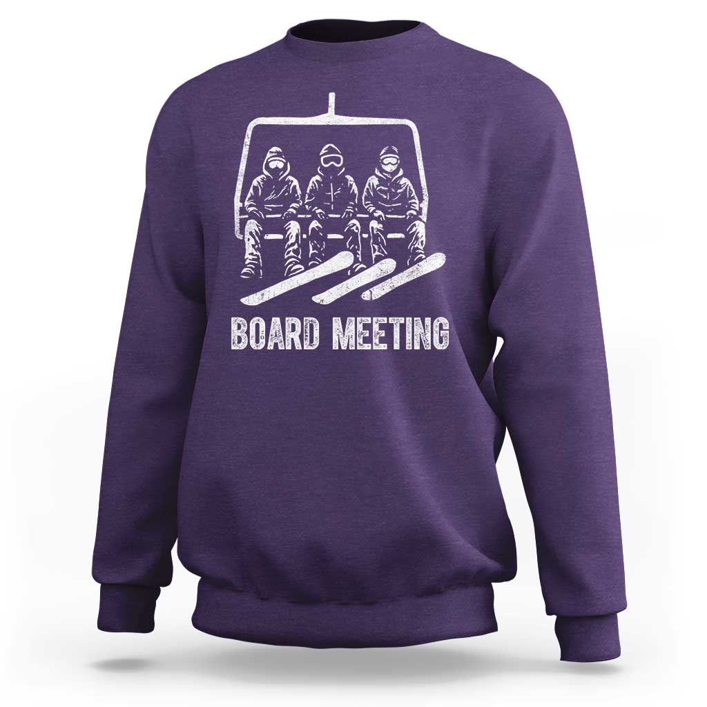 Funny Snowboarding Board Meeting Sweatshirt Chairlift Snowboarders Powder Junkies - Wonder Print Shop