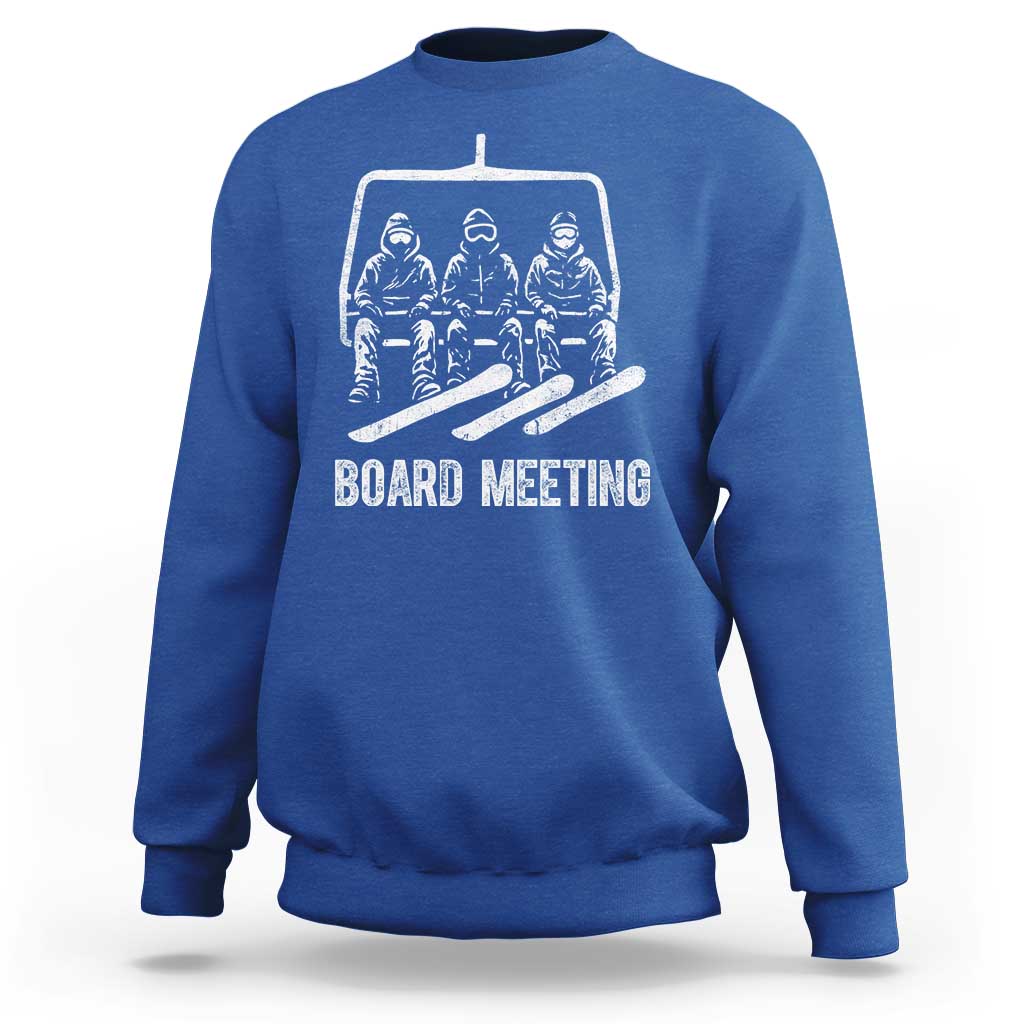 Funny Snowboarding Board Meeting Sweatshirt Chairlift Snowboarders Powder Junkies - Wonder Print Shop