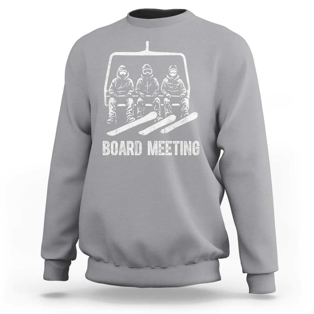 Funny Snowboarding Board Meeting Sweatshirt Chairlift Snowboarders Powder Junkies - Wonder Print Shop