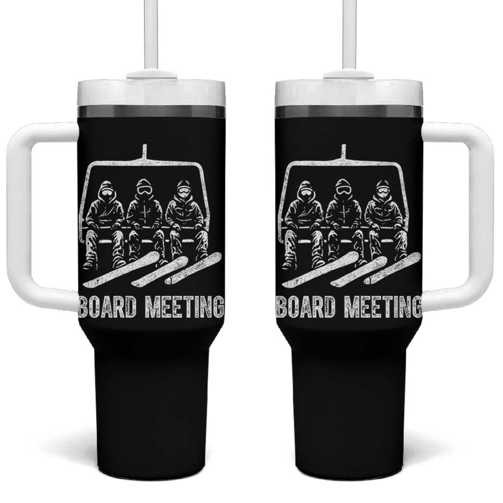 Funny Snowboarding Board Meeting Tumbler With Handle Chairlift Snowboarders Powder Junkies - Wonder Print Shop