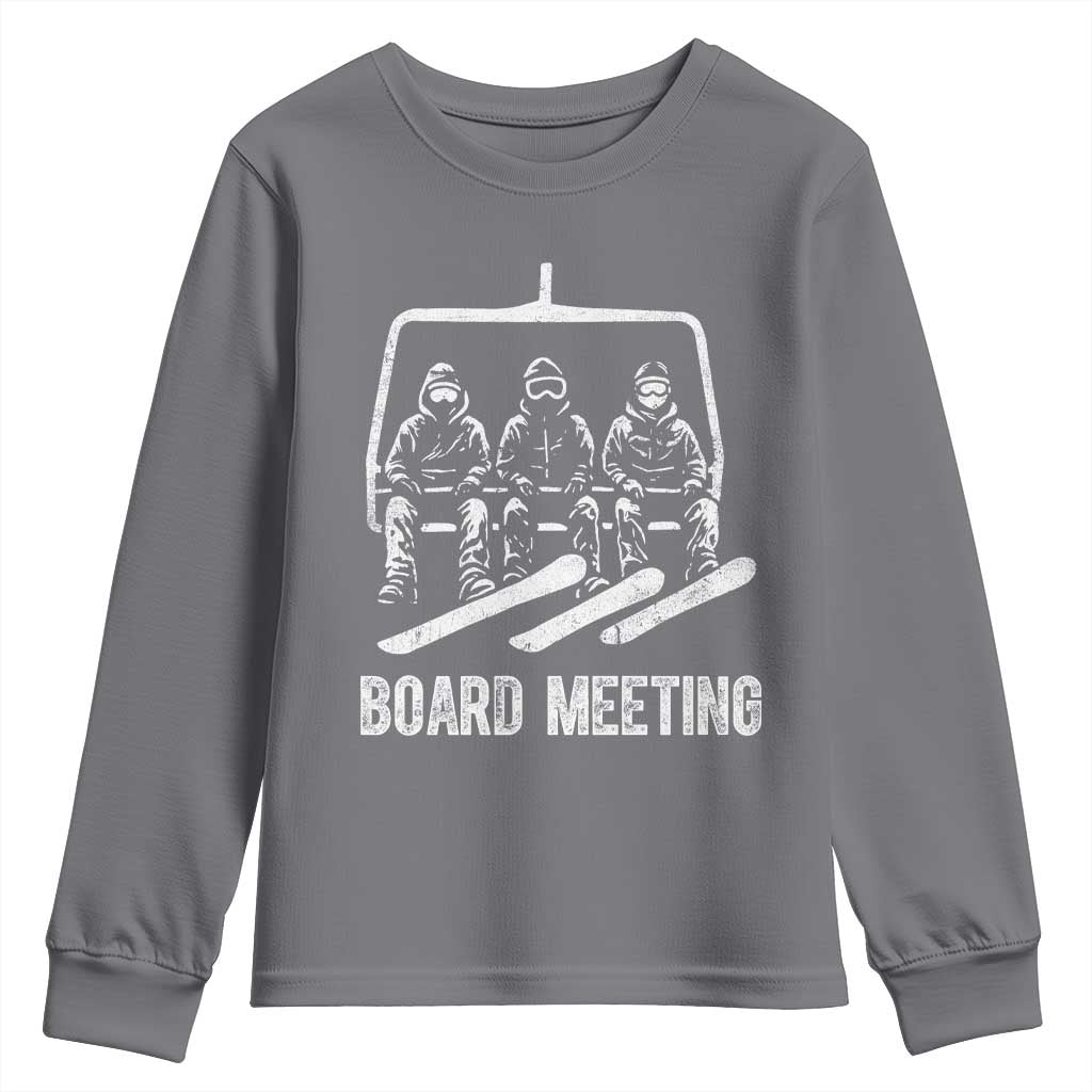 Funny Snowboarding Board Meeting Youth Sweatshirt Chairlift Snowboarders Powder Junkies - Wonder Print Shop