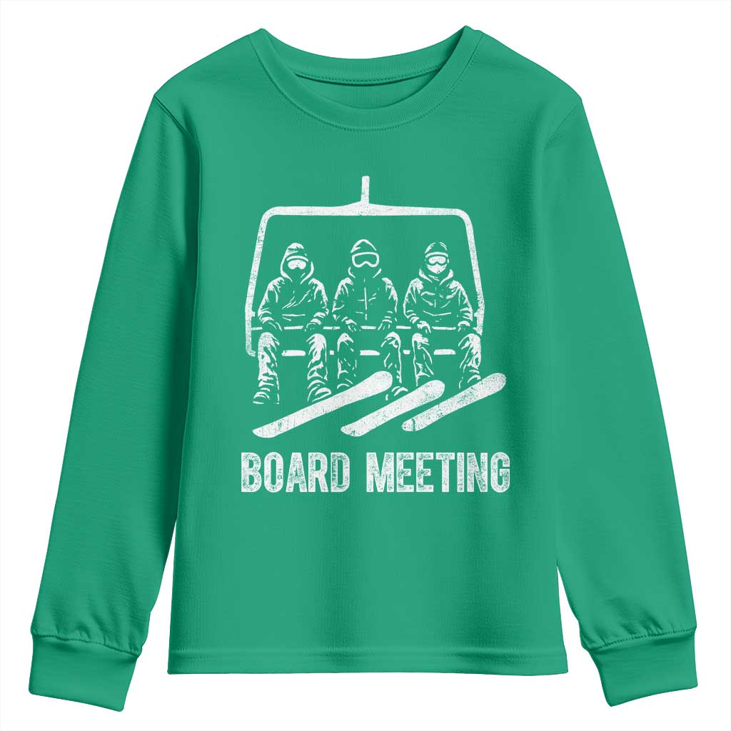 Funny Snowboarding Board Meeting Youth Sweatshirt Chairlift Snowboarders Powder Junkies - Wonder Print Shop