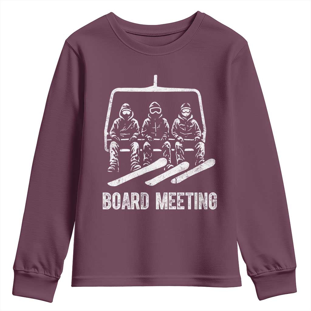 Funny Snowboarding Board Meeting Youth Sweatshirt Chairlift Snowboarders Powder Junkies - Wonder Print Shop