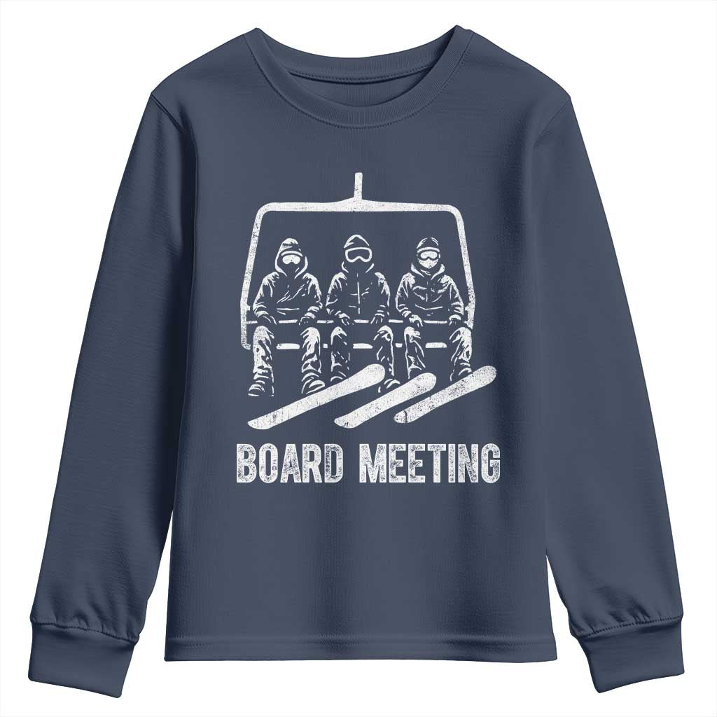 Funny Snowboarding Board Meeting Youth Sweatshirt Chairlift Snowboarders Powder Junkies - Wonder Print Shop