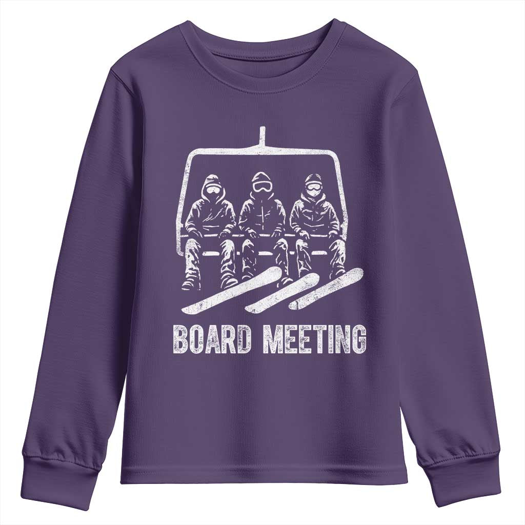 Funny Snowboarding Board Meeting Youth Sweatshirt Chairlift Snowboarders Powder Junkies - Wonder Print Shop