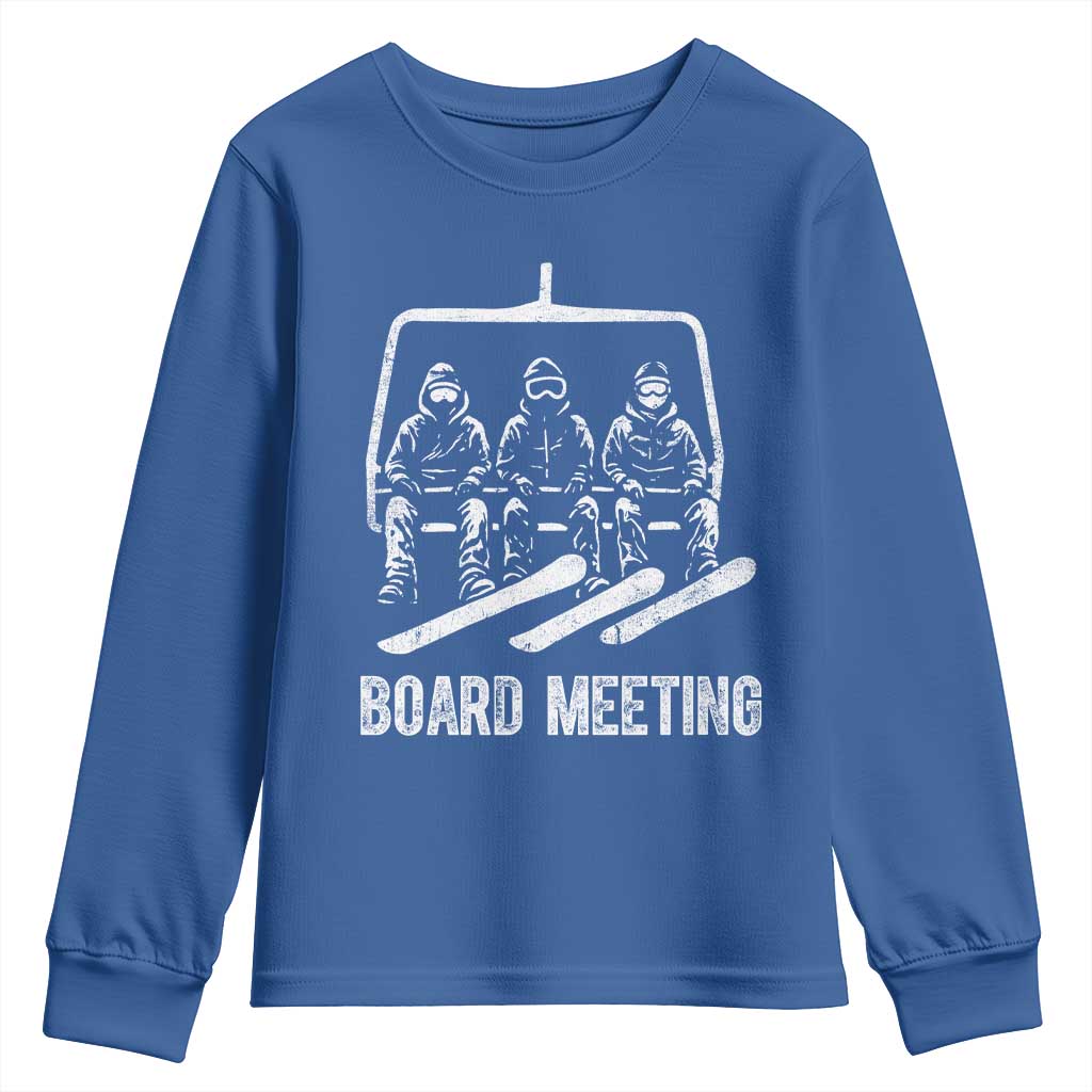 Funny Snowboarding Board Meeting Youth Sweatshirt Chairlift Snowboarders Powder Junkies - Wonder Print Shop