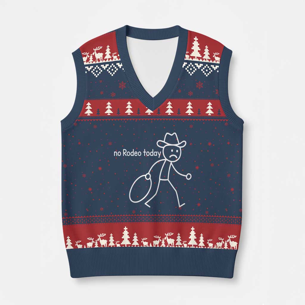 No Rodeo Today Sad Cowboy Stick Figure Meme V-Neck Knit Sweater Vest Funny Yeehaw Depression - Wonder Print Shop