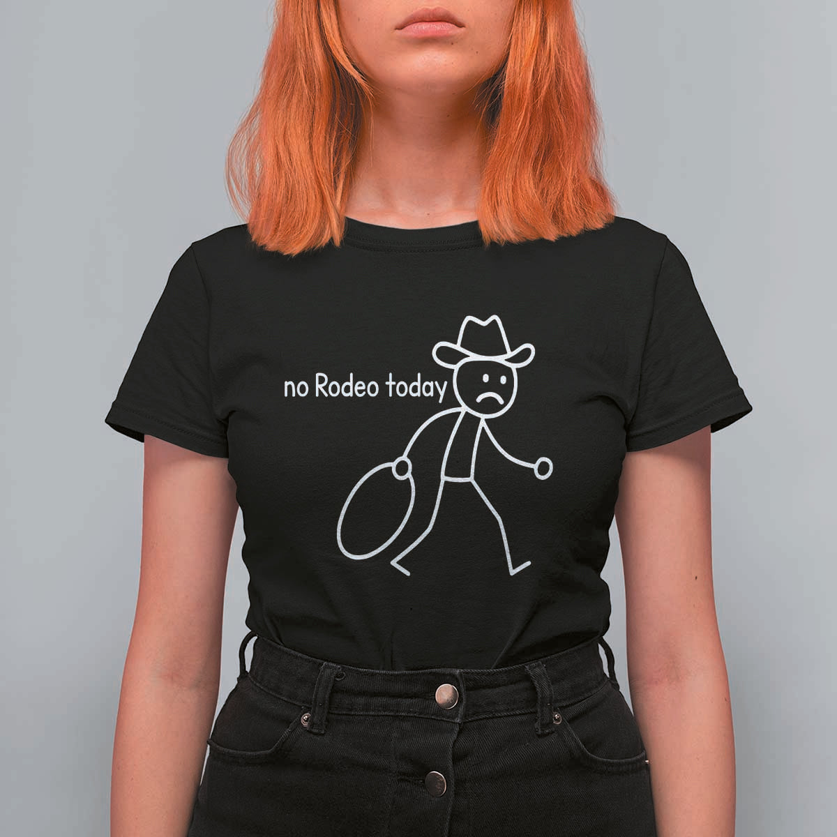 No Rodeo Today Sad Cowboy Stick Figure Meme T Shirt For Women Funny Yeehaw Depression - Wonder Print Shop