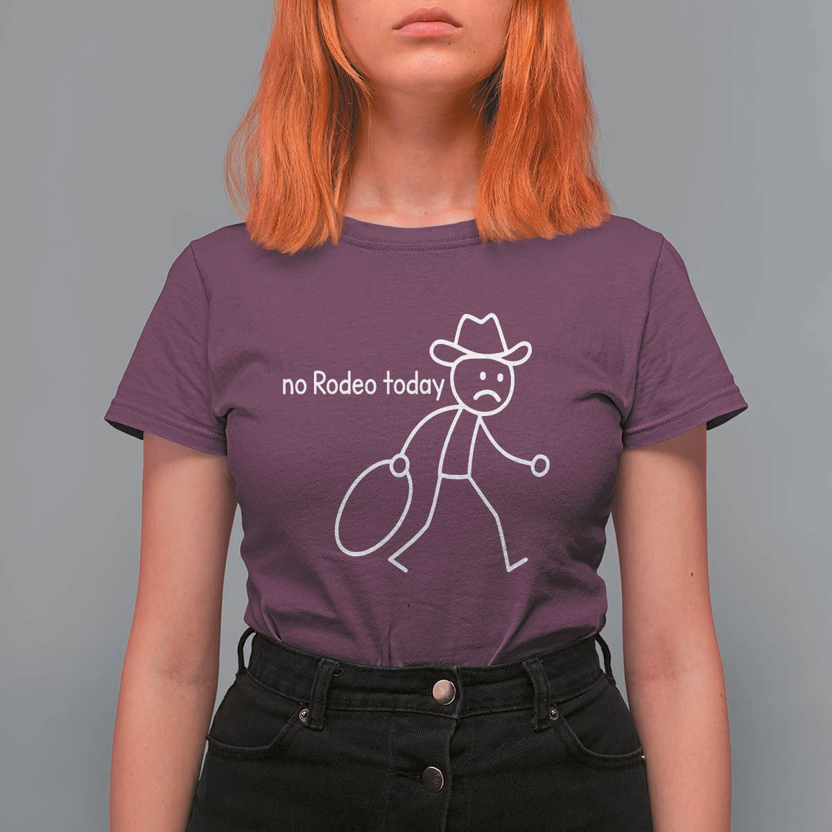 No Rodeo Today Sad Cowboy Stick Figure Meme T Shirt For Women Funny Yeehaw Depression - Wonder Print Shop